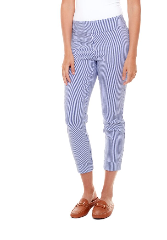 BLUE STRIPE CUFFED CROPPED PANT