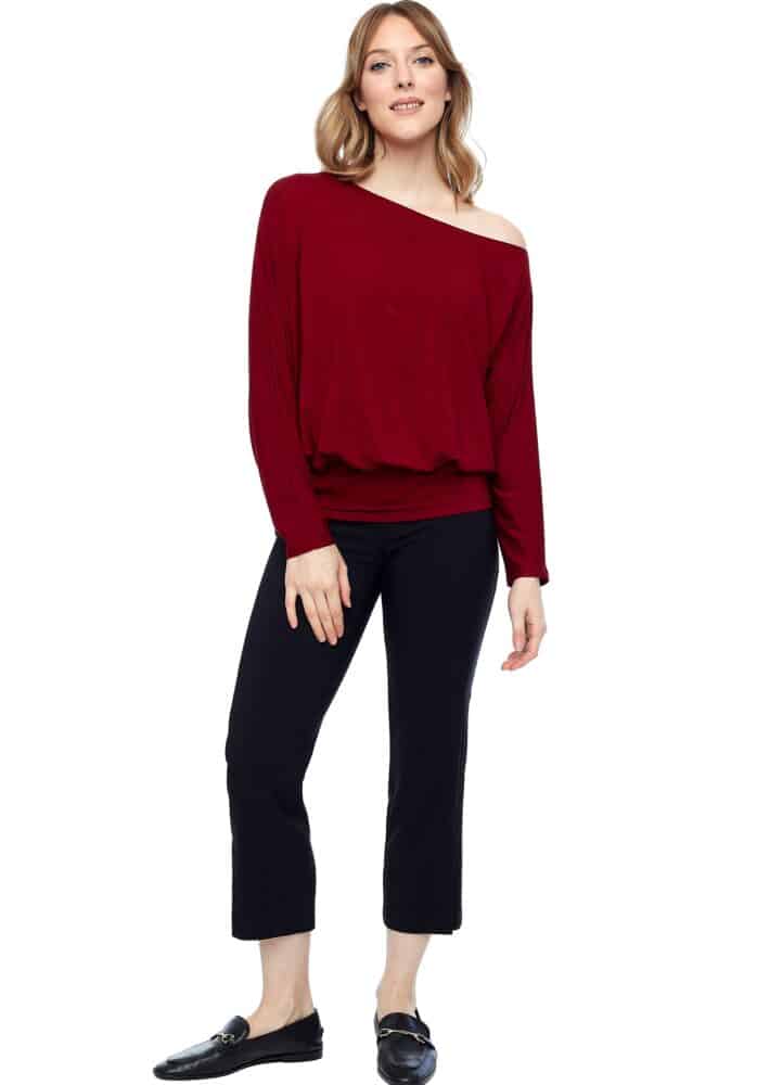 BAMBOO KNIT OFF-THE-SHOULDER LONG SLEEVE TOP