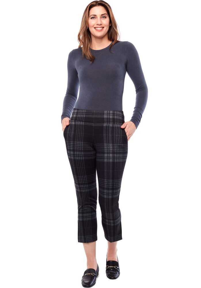 PONTE PLAID SLIM LEG CROP PANT