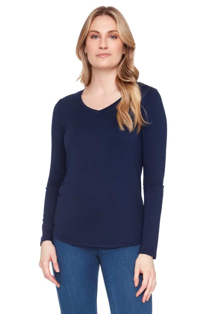 SOLID PROVENCE LONG-SLEEVE V-NECK TOP