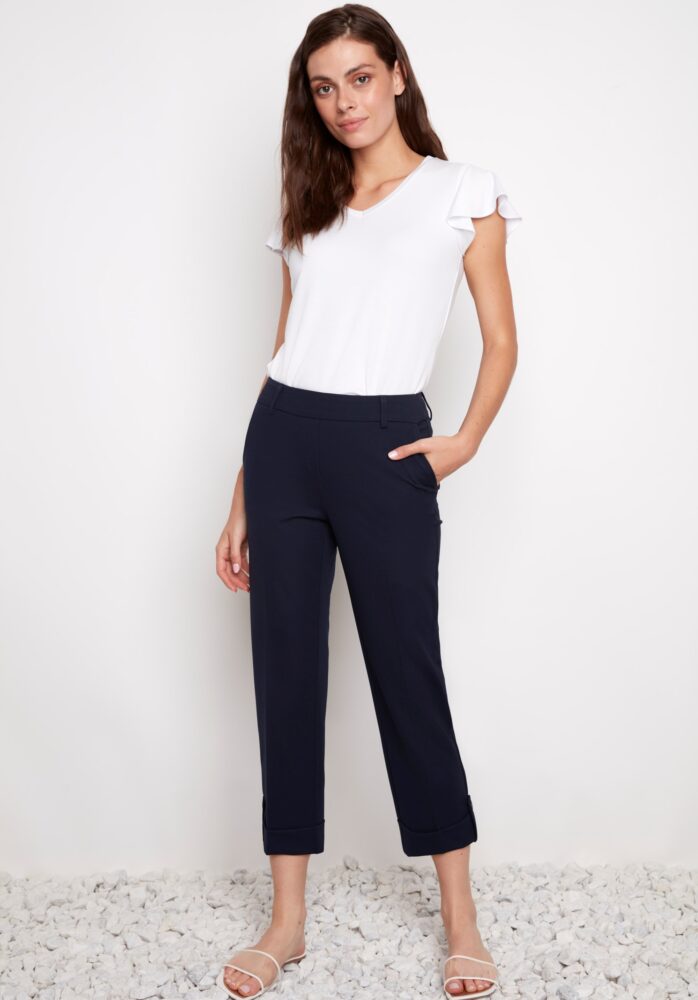 COMPRESSION BUTTON-CUFF STRAIGHT-LEG CROPPED PANT