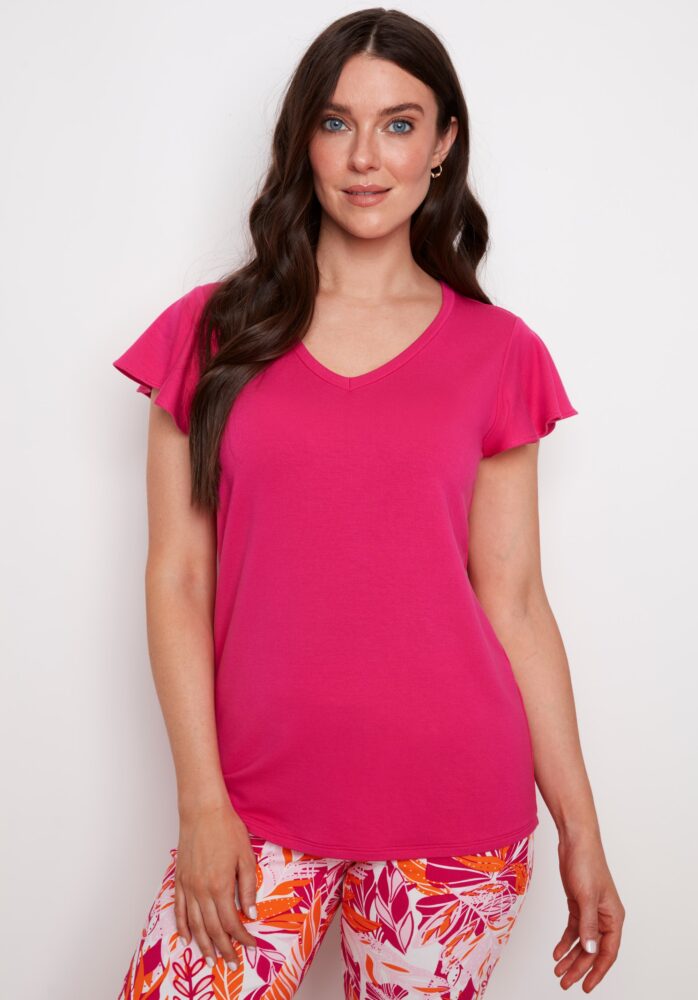 PROVENCE V-NECK RUFFLE SLEEVE TOP
