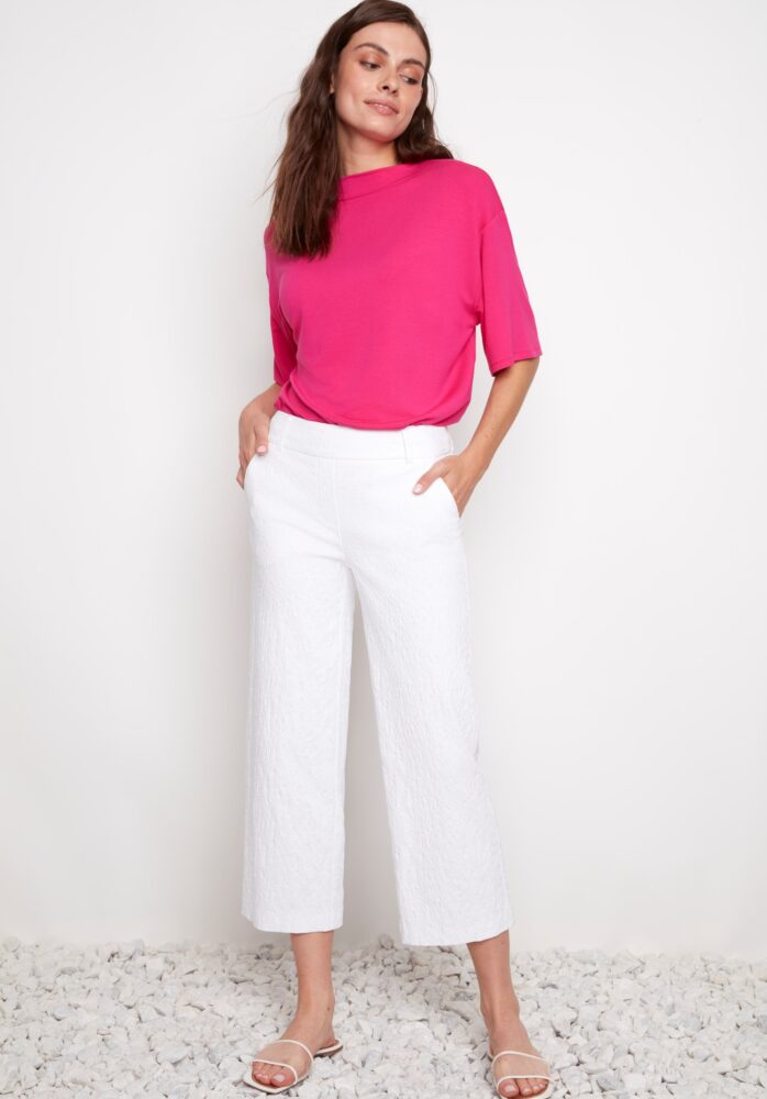 TEXTURED TECHNO WIDE LEG CROPPED PANT