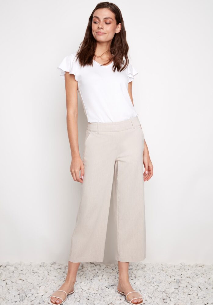 LINEN EFFECT TECHNO WIDE LEG CROPPED PANT